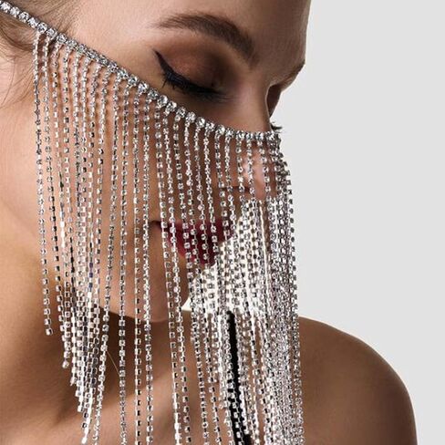 Fdesigner خمر رئيس سلسلة حجر الراين أغطية الرأس الزفاف غطاء الوجه قناع الشعر مجوهرات الغجر النساء إكسسوارات الشعر in Kuwait