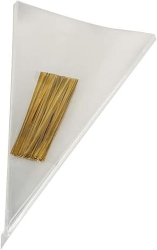 100 Pieces (7x15 Inch) Clear Cone Bags with Twist Ties for Candies, Cookies, Popcorn, Sweets, Chocolates and More; Perfect for Birthday, Wedding, Halloween, Christmas and Other Social Events in Kuwait