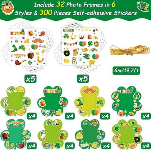 chiazllta 32 حزمة من مجموعات إطار الصورة لعيد القديس باتريك للأطفال، أيرلندا DIY شامروك كرافت للعطلات الفنية لصالح أنشطة الألعاب المنزلية لمرحلة ما قبل المدرسة in Kuwait