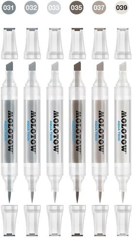 MOLOTOW Aqua Twin Marker Grey Set 1, Brush and Chisel Nib, Assorted Colors, 6 Marker Set, 1 Set Each (729.303) in Kuwait