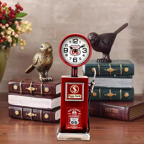 البنك الخنزير مع ساعة غير موقوتة العتيقة خزان النفط ساعات مكتب خمر الريف الكلاسيكية المبتكرة، ساعة كوارتز صامتة مستديرة لمكتب غرفة نوم غرفة المعيشة ديكور in Saudi Arabia