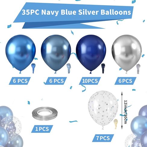 Blue Silver Balloons, Pearl Navy Blue Balloons Metallic light Blue and Silver Balloons Silver Star Confetti Balloons for Boys Girls Birthday Graduations Baby Shower Wedding Engagement Decorations in Saudi Arabia