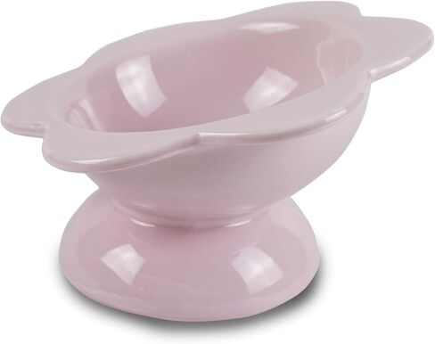 Ceramic Raised Cat Food Bowl, Tilted Flower Shaped Food or Water Bowl for Cats and Small Dogs, Anti Vomiting Pet Feeder Dish Whisker Fatigue Cat Bowl, Butter Yellow in Kuwait