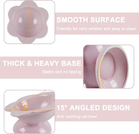Ceramic Raised Cat Food Bowl, Tilted Flower Shaped Food or Water Bowl for Cats and Small Dogs, Anti Vomiting Pet Feeder Dish Whisker Fatigue Cat Bowl, Butter Yellow in Kuwait