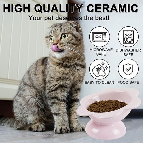 Ceramic Raised Cat Food Bowl, Tilted Flower Shaped Food or Water Bowl for Cats and Small Dogs, Anti Vomiting Pet Feeder Dish Whisker Fatigue Cat Bowl, Butter Yellow in Kuwait