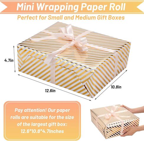 Gold Wrapping Paper 4 Rolls, Birthday Wrapping Paper Mini Roll - 17 Inch X 120 Inch Per Roll, White with Gold Foil Design Gift Wrapping Paper Roll for Birthday, Holiday, Party, Wedding, Graduation in Saudi Arabia