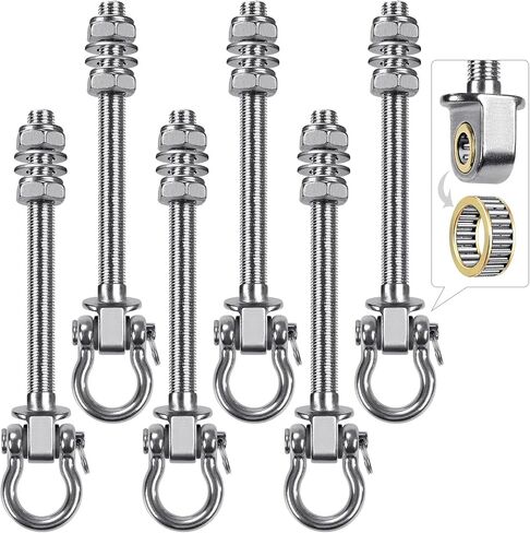 SELEWARE Heavy Duty Bearing Swing Hangers, 6 Pack Stainless Steel Swing Hooks for Wood and Steel Beam, Swing Sets Hardware for Hammock, Yoga Swing, Porch Swing, Heavy Bag, 7" x M2/5", 1500LB Capacity in Saudi Arabia