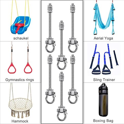 SELEWARE Heavy Duty Bearing Swing Hangers, 6 Pack Stainless Steel Swing Hooks for Wood and Steel Beam, Swing Sets Hardware for Hammock, Yoga Swing, Porch Swing, Heavy Bag, 7" x M2/5", 1500LB Capacity in Saudi Arabia