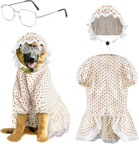 3Pcs Dog Halloween Costume Old Lady Costume for Big Bad Wolf Grandma Dogs Costume Include Dog Dress Hat and Glasses for Dog Halloween Party Cosplay (3XL) in Saudi Arabia