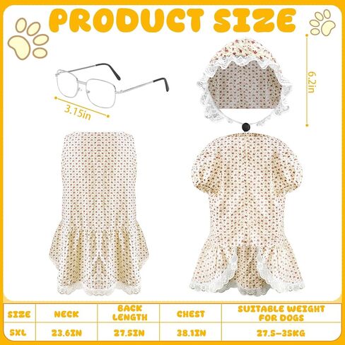 3Pcs Dog Halloween Costume Old Lady Costume for Big Bad Wolf Grandma Dogs Costume Include Dog Dress Hat and Glasses for Dog Halloween Party Cosplay (3XL) in Saudi Arabia