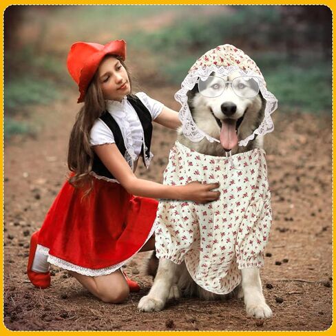 3Pcs Dog Halloween Costume Old Lady Costume for Big Bad Wolf Grandma Dogs Costume Include Dog Dress Hat and Glasses for Dog Halloween Party Cosplay (3XL) in Saudi Arabia