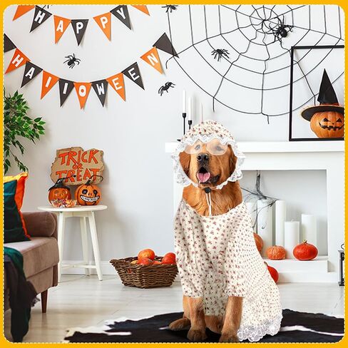 3Pcs Dog Halloween Costume Old Lady Costume for Big Bad Wolf Grandma Dogs Costume Include Dog Dress Hat and Glasses for Dog Halloween Party Cosplay (3XL) in Saudi Arabia