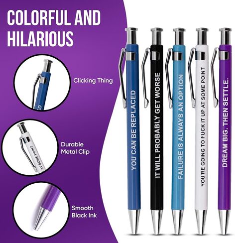 Funny Offensive Pens - Snarky Office Gag Gift, 5-Piece Set of Ballpoint Pens with Humorous Sayings for Adults in Kuwait