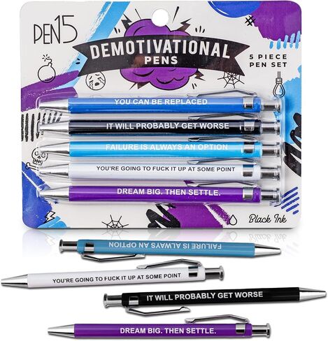Funny Offensive Pens - Snarky Office Gag Gift, 5-Piece Set of Ballpoint Pens with Humorous Sayings for Adults in Kuwait