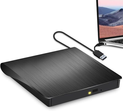 محرك أقراص CD/DVD خارجي لأجهزة الكمبيوتر المحمول، مشغل DVD محمول USB 3.0 من النوع C لأجهزة الكمبيوتر المحمول، ناسخ أقراص مضغوطة CD ROM محرك أقراص خارجي بصري متوافق مع أجهزة الكمبيوتر المحمول المكتبية وأجهزة Mac Windows Mac Linux OS (أبيض) in Saudi Arabia