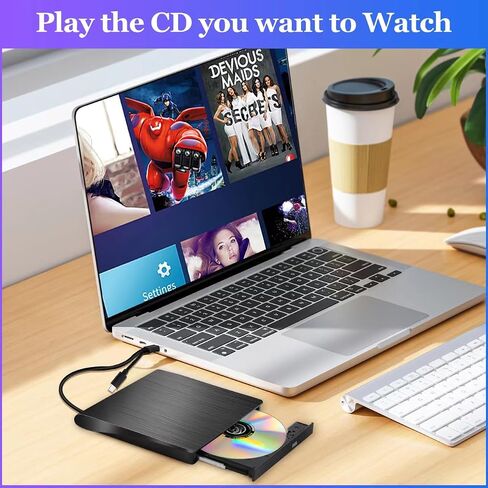 محرك أقراص CD/DVD خارجي لأجهزة الكمبيوتر المحمول، مشغل DVD محمول USB 3.0 من النوع C لأجهزة الكمبيوتر المحمول، ناسخ أقراص مضغوطة CD ROM محرك أقراص خارجي بصري متوافق مع أجهزة الكمبيوتر المحمول المكتبية وأجهزة Mac Windows Mac Linux OS (أبيض) in Saudi Arabia