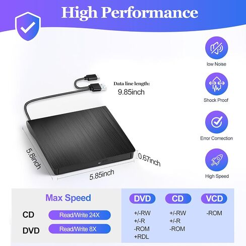 محرك أقراص CD/DVD خارجي لأجهزة الكمبيوتر المحمول، مشغل DVD محمول USB 3.0 من النوع C لأجهزة الكمبيوتر المحمول، ناسخ أقراص مضغوطة CD ROM محرك أقراص خارجي بصري متوافق مع أجهزة الكمبيوتر المحمول المكتبية وأجهزة Mac Windows Mac Linux OS (أبيض) in Saudi Arabia