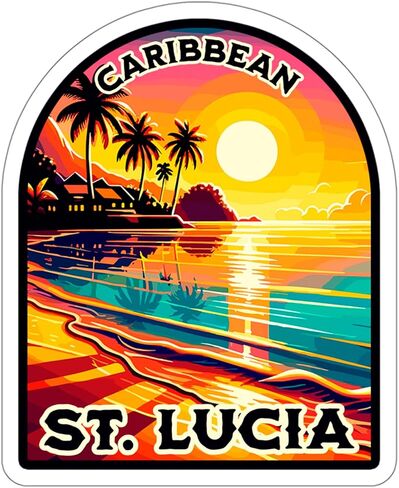 Saint St. Lucia Caribbean Sticker Weatherproof Vintage Decal Vinyl Small Waterproof for Water Bottle Mug Passport Scrapbook Notebook Laptop Tumbler Skateboard Computer Phone 4" ID44990 in Saudi Arabia