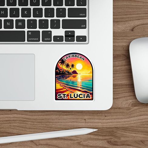 Saint St. Lucia Caribbean Sticker Weatherproof Vintage Decal Vinyl Small Waterproof for Water Bottle Mug Passport Scrapbook Notebook Laptop Tumbler Skateboard Computer Phone 4" ID44990 in Saudi Arabia