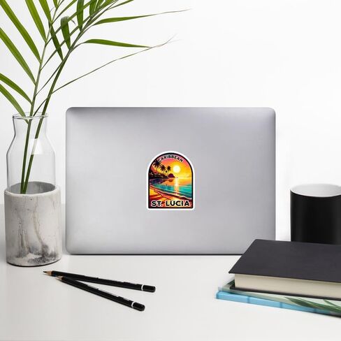 Saint St. Lucia Caribbean Sticker Weatherproof Vintage Decal Vinyl Small Waterproof for Water Bottle Mug Passport Scrapbook Notebook Laptop Tumbler Skateboard Computer Phone 4" ID44990 in Saudi Arabia