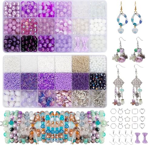 Rired 27 5573pcs Glass Beads for Jewelry Making, 34 Colors Crystal Beads for Bracelets Making Kit, 8mm Round Glass Beads, Glass Seed Beads with Charms for DIY Craft Bracelet Necklace Earring (Purple) in Saudi Arabia