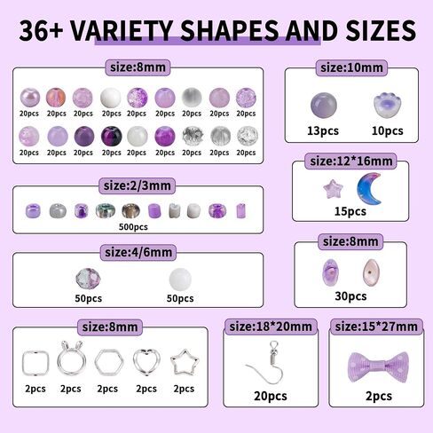 Rired 27 5573pcs Glass Beads for Jewelry Making, 34 Colors Crystal Beads for Bracelets Making Kit, 8mm Round Glass Beads, Glass Seed Beads with Charms for DIY Craft Bracelet Necklace Earring (Purple) in Saudi Arabia