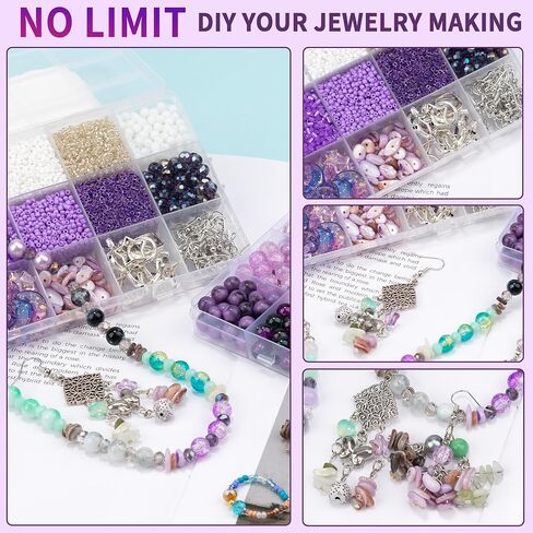 Rired 27 5573pcs Glass Beads for Jewelry Making, 34 Colors Crystal Beads for Bracelets Making Kit, 8mm Round Glass Beads, Glass Seed Beads with Charms for DIY Craft Bracelet Necklace Earring (Purple) in Saudi Arabia