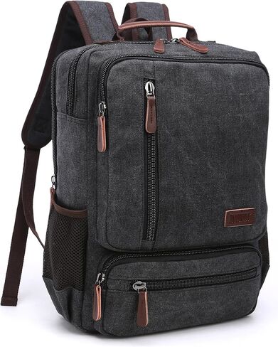 Canvas Laptop Backpack for Men Women,Durable Travel Work Business Rucksack Bookbags Fits 15.6 Inch Notebook & Laptops,College Backpacks Computer Bag Weekender Hiking Daypack(Black) in Saudi Arabia