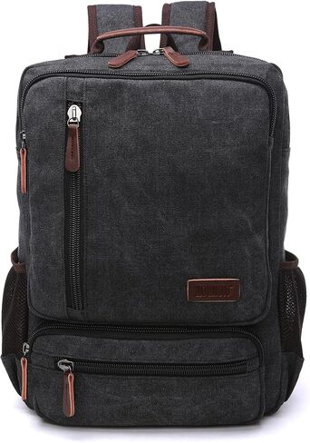 Canvas Laptop Backpack for Men Women,Durable Travel Work Business Rucksack Bookbags Fits 15.6 Inch Notebook & Laptops,College Backpacks Computer Bag Weekender Hiking Daypack(Black) in Saudi Arabia