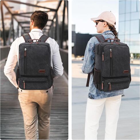 Canvas Laptop Backpack for Men Women,Durable Travel Work Business Rucksack Bookbags Fits 15.6 Inch Notebook & Laptops,College Backpacks Computer Bag Weekender Hiking Daypack(Black) in Saudi Arabia
