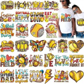 Zhanmai 30 Pcs Western Softball Iron on Transfers for T-Shirts Heat Iron on Transfer Vinyl Stickers Patches Sublimation Transfers Ready to Press for Jacket Bag Hat DIY