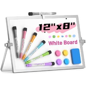 Grtard Magnetic Dry Erase Board with Stand,16''x12'' Double-Sided Whiteboard - Includes 10 Markers, 6 Magnets, 2 Erasers, Desktop Whiteboard, White Boards Dry Erase for Home,School,Office