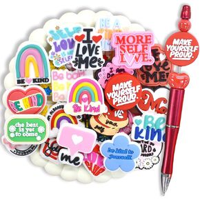 70PCS Phrase Focal Beads for pens, Not Duplicated Pencil Beads for DIY Beadable Pen Keychain Bracelet Lanyard Making