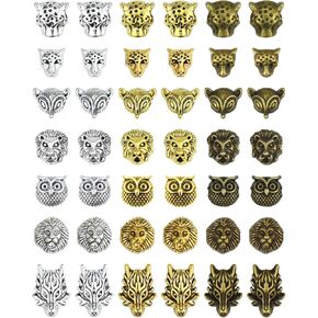 JIALEEY Animal Tibetan Loose Spacer Beads, Mixed Lion Fox Owl Leopard Spacer Beads Fit European Charm for Bracelet Necklet Jewelry Making, 40PCS