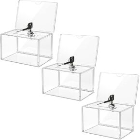 MaxGear Acrylic Donation Box with Lock and Sign Holder, Clear Ballot Box Donation Boxes for Fundraising (6.2" x 4.5" x 4") with Lock - Clear