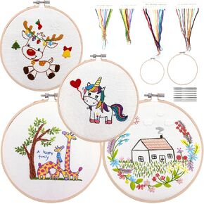 4 Pack Embroidery Starter Kit with Pattern for Beginners, Beginner Embroidery Kit for Adults, Cross Stitch Kits Hand Embroidery Kit Needlepoint Kits