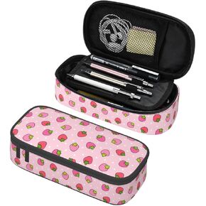 Red Cherry Black Pencil Case Big Capacity Storage Pencil Pouch Stationery Bags With Zipper Portable Pen Holder Box Organizer For Boys Student College School Office Supplies