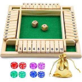 Dice Game Shut The Box Game Wooden Board Game with 10 Dices,a Classic 4 Sided Family Math Game for 2-4 Players Dice Board Game Shut-The-Box(Kids or Adults)