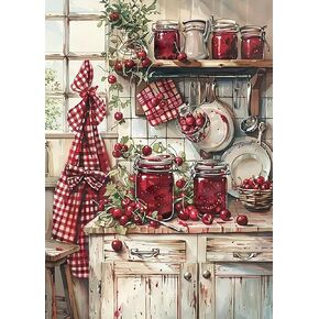 مجموعات الطلاء الماسي 5D للبالغين المبتدئين، طقم فني ماسون ماسون للمطبخ، مجموعة فنية ماسية دائرية كاملة ذاتية الصنع للبالغين، ديكور جدار المنزل 11.8 × 15.7 بوصة in Kuwait