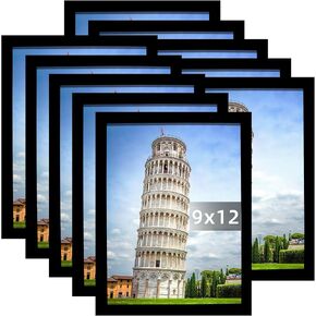 SESEAT 8x10 Picture Frame Set of 10, Display Pictures 5x7 with Mat or 8x10 Prints without Mat, Tabletop or Wall Mounting, Black