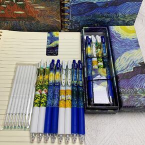 8 Starry Night Pens Office Supplies Van Gogh Pens Gifts Black 0.5mm Pens Fine Point Smooth Writing Pens High-End Series Retractable Pens for Journaling School Supplies