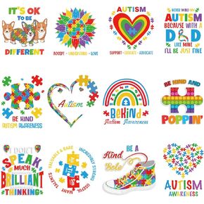 4/9/12PCS Pocket Size,It's Okay to Be Different Iron On Transfer for Clothing, Autism Thermal Heat Transfer Decals, Stripes, T-shirt, Jeans, Backpacks (ASM-04)