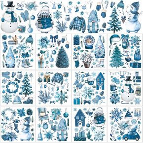 BBTO 12 Sheets Winter Rub on Transfers for Crafts and Furniture Blue Snowman Rub on Transfer Stickers Winter Rub on Decals for Wood DIY Paper Home Decor, 5.5 x 5.7 Inch