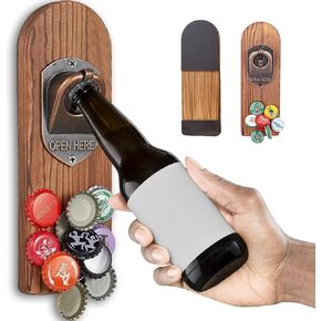 Beer Bottle Opener Wall Mounted with Magnetic Cap Catcher,Wooden Magnetic Bottle Opener for Fridge,Vintage Beer Gifts for Men, Man Cave Decor,Gifts for Men and Beer Lovers(Style 3)