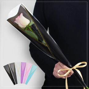 BEISHIDA 100 PCS Single Rose Sleeve Single Flower Wrapping Bags Single Rose Packaging Cellophane Flower Sleeves for Florist Bouquet Supplies Mother's Day Valentine's Day (Pink and Gold Letter)