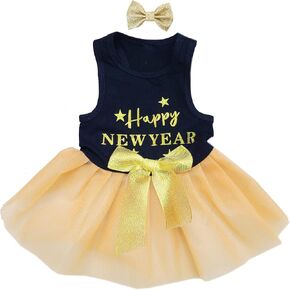Kirei Sui Happy New Year Small Puppy Dogs Cats Black Gold Tutu Party Dress S