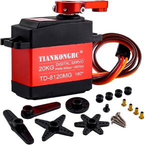 20kg Digital Servo Motor Waterproof High Torque Full Metal Gear RC Servo for 1/8 1/10 RC Car Model DIY, TD-8120 (20KG 180°)