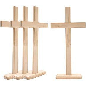 16 Inch 4 Pack Wood Cross Unfinished Wooden Crosses Unpainted Tabletop Cross for Crafts