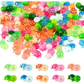 100pcs Miniature Sea Turtle Figurines, Luminous Mini Resin Tortoise Figures Multi-Color Tiny Toys Glow in The Dark Small Marine Animals for Craft Dollhouse Prank Game Landscape Garden Decoration