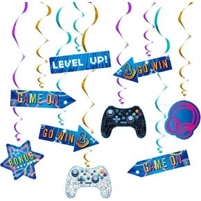 WERNNSAI Video Game Hanging Swirls - 21 PCS Video Game Party Decorations for Kids Boys Gamer Birthday Party Ceiling Window Door Decors Hanging Whirls Streamers for Gaming Night Party Supplies